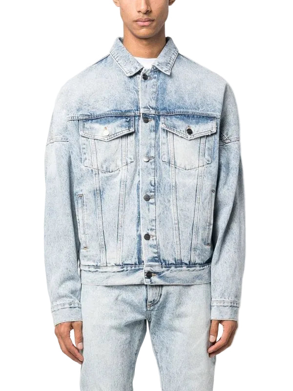Palm Angels Curved Logo Denim Jacket Blue