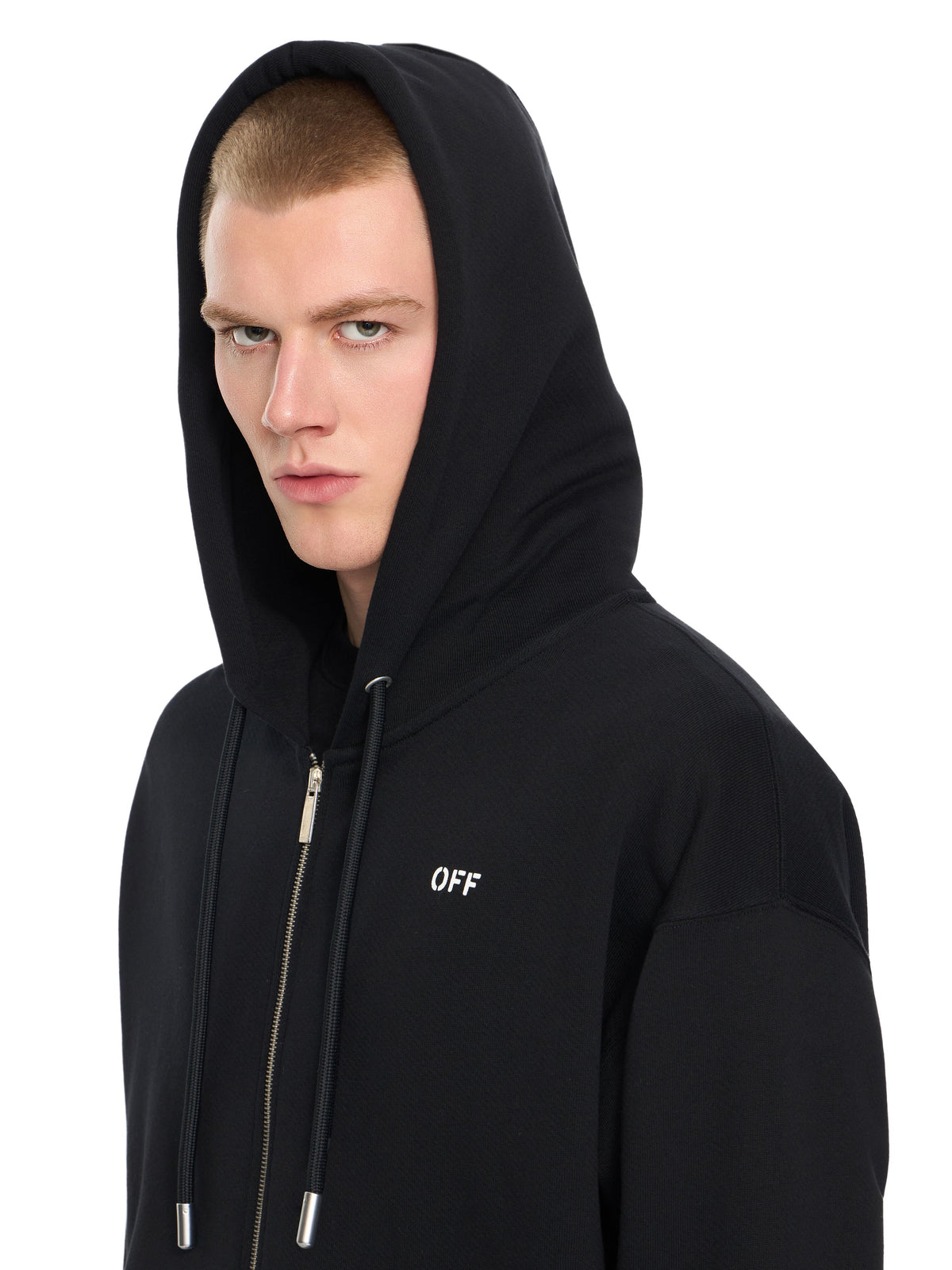 Off White Graphic Full Black Zip Hoodie