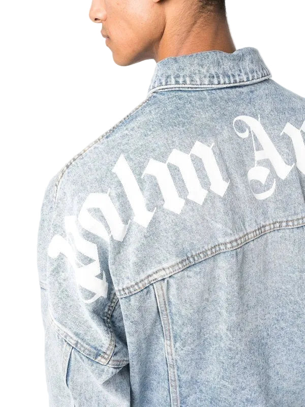 Palm Angels Curved Logo Denim Jacket Blue