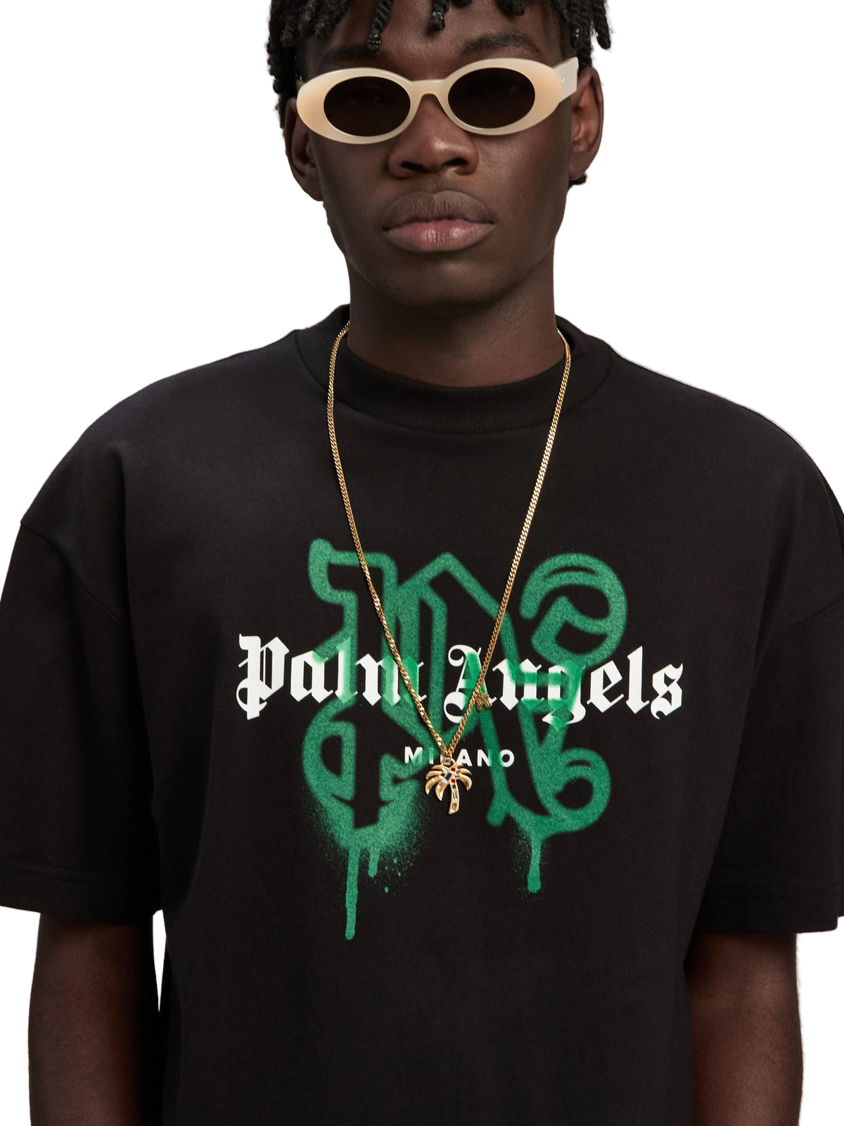 Palm Angels Sprayed Milano Black/Green T-Shirt