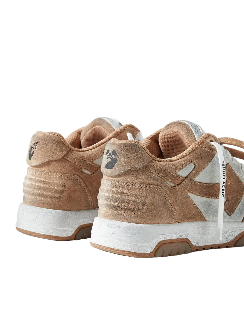 Off White Out Off Office Distressed Leather-Trimmed Suide Brown Sneakers