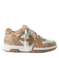 Off White Out Off Office Distressed Leather-Trimmed Suide Brown Sneakers
