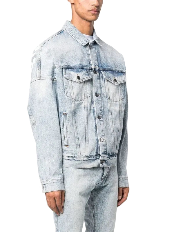 Palm Angels Curved Logo Denim Jacket Blue